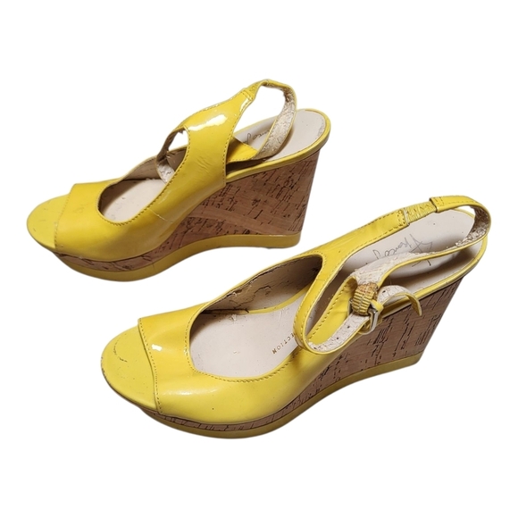 Franco Sarto Yellow Safari Wedge Sandals with Slingback Strap - Size 5.5M - Picture 1 of 6